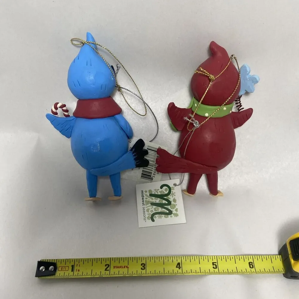 NWT Clay Blue Bird and Cardinal Bird Christmas Ornament Hanging Midwest CBK Lot
